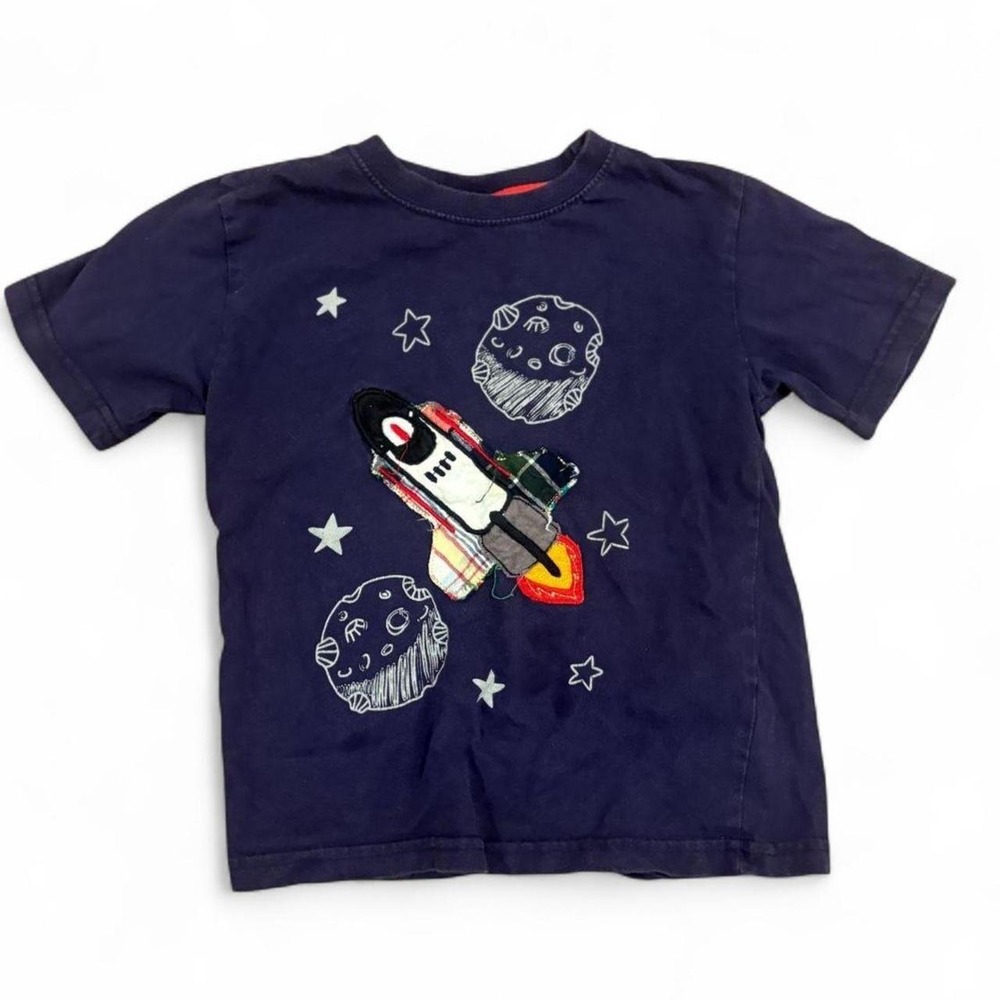 CR Sports Navy Rocket Space Graphic T-Shirt Kids Size 5/6 Vintage Patch Shirt